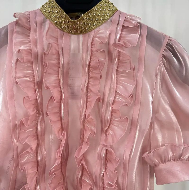 Miu Miu Miu Miu Summer Pink Ruffled Short Sleeve Tee 0089 Size S / US 4 / IT 40 - 3 Thumbnail