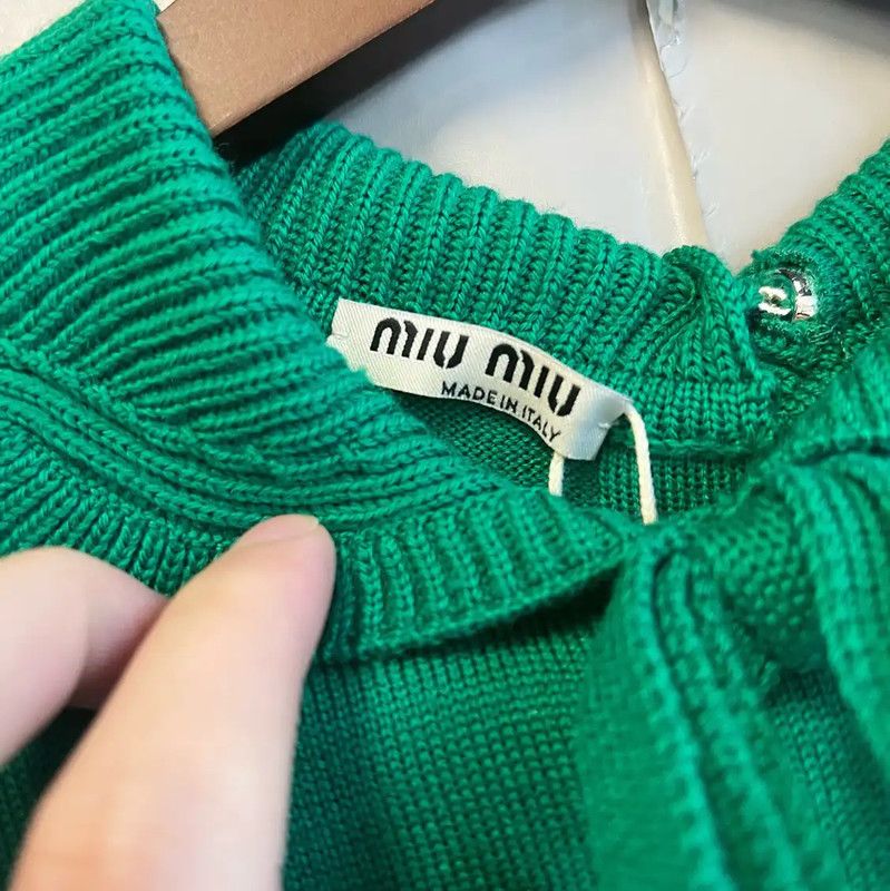 Miu Miu Miu Miu Green Cotton Short-Sleeve Sweater 0089 Size M / US 6-8 / IT 42-44 - 4 Thumbnail