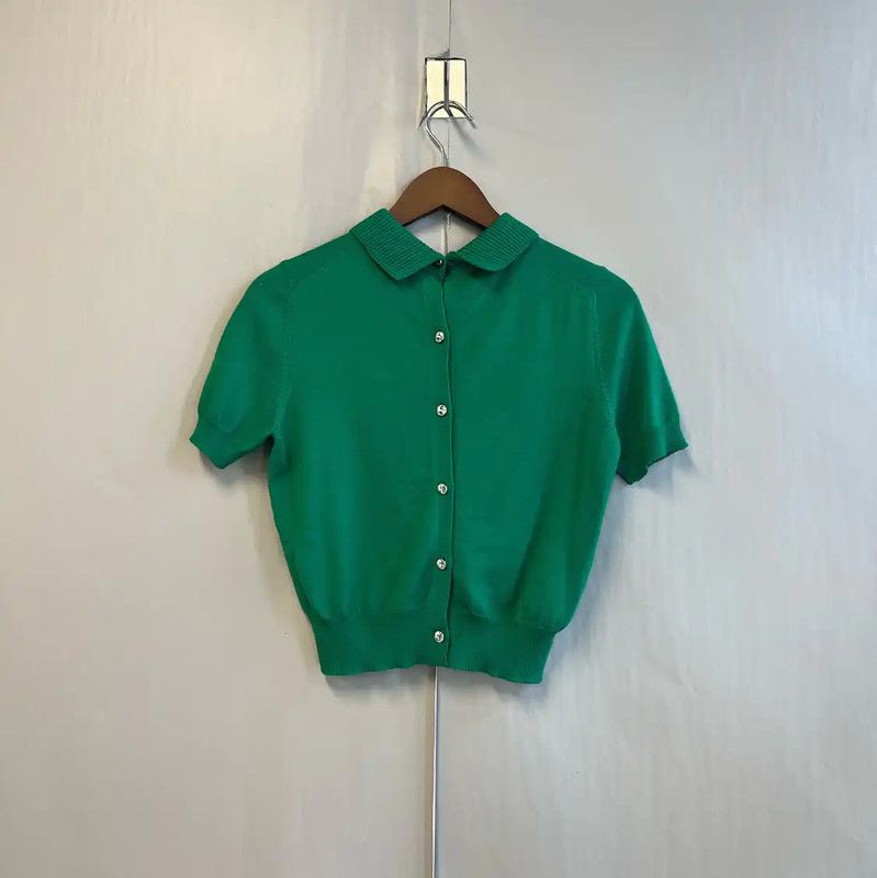 Miu Miu Miu Miu Green Cotton Short-Sleeve Sweater 0089 Size M / US 6-8 / IT 42-44 - 2 Thumbnail