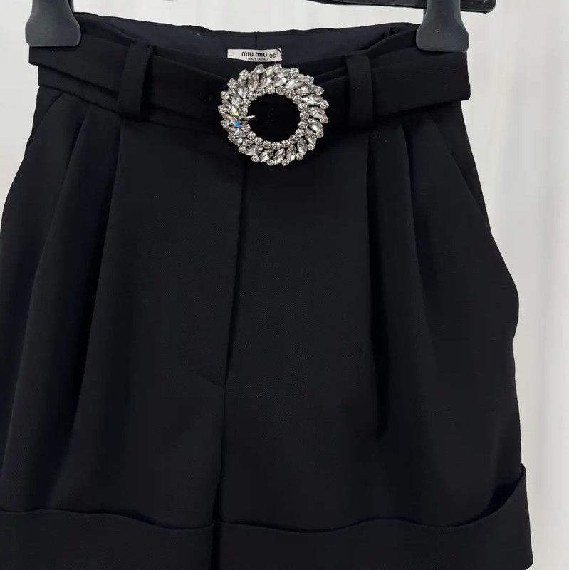 Miu Miu Miu Miu Black Wool Logo Summer Shorts 0089 Size 23" - 3 Thumbnail