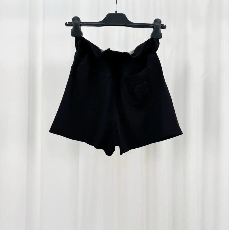 Miu Miu Miu Miu Black Wool Embroidered Logo Shorts 0089 Size 23" - 2 Thumbnail