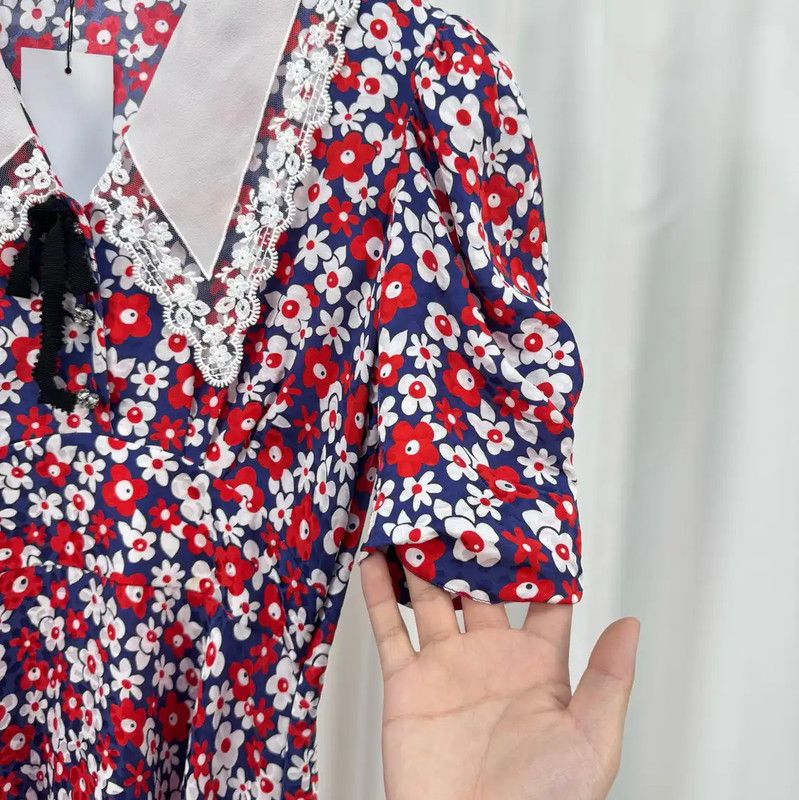 Miu Miu Floral Silk Blend Short Sleeve Dress 0089