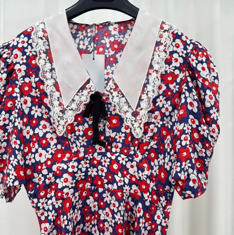 Miu Miu Floral Silk Blend Short Sleeve Dress 0089