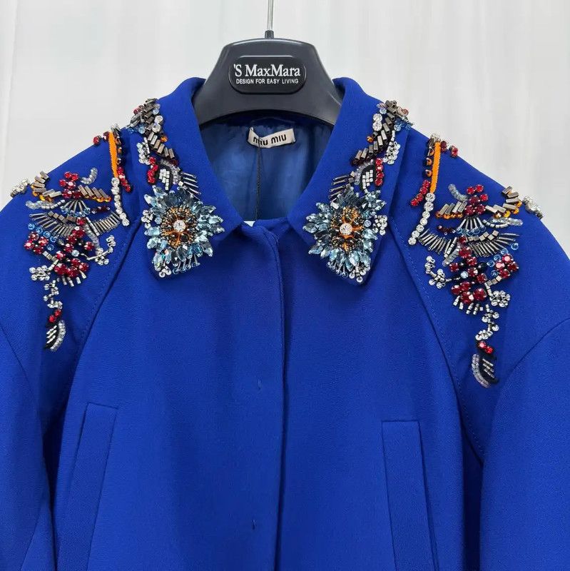 Miu Miu Miu Miu Embroidered Blue Wool Jacket 0089 Size M / US 6-8 / IT 42-44 - 3 Thumbnail