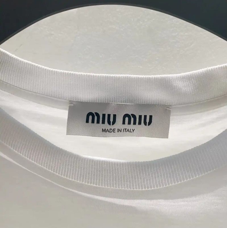 Miu Miu Miu Miu White Cotton Women's T-Shirt 0089 Size XS / US 0-2 / IT 36-38 - 3 Thumbnail