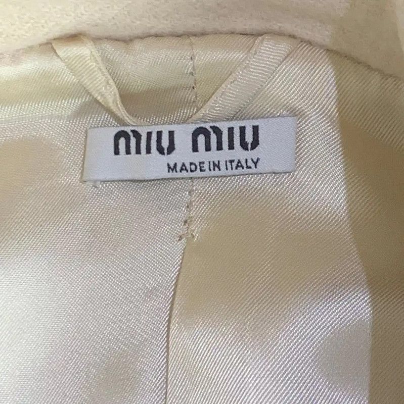 Miu Miu Miu Miu Beige Wool Logo-Trimmed Coat 0089 Size M / US 6-8 / IT 42-44 - 7 Thumbnail