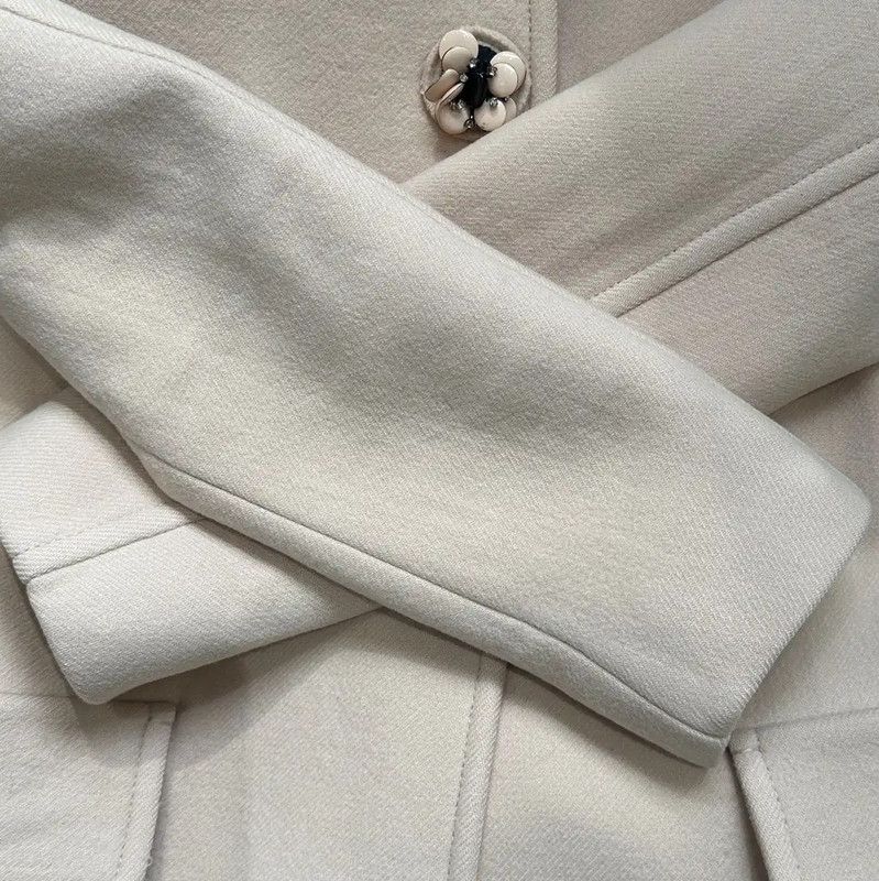 Miu Miu Miu Miu Beige Wool Logo-Trimmed Coat 0089 Size M / US 6-8 / IT 42-44 - 3 Thumbnail