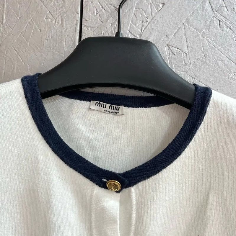 Miu Miu Miu Miu White Cotton Short-Sleeve Sweater 0089 Size S / US 4 / IT 40 - 2 Thumbnail