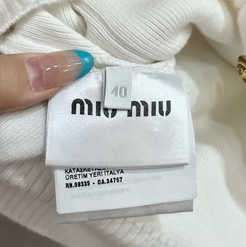 Miu Miu Miu Miu White Cotton Short-Sleeve Sweater 0089 Size S / US 4 / IT 40 - 3 Thumbnail