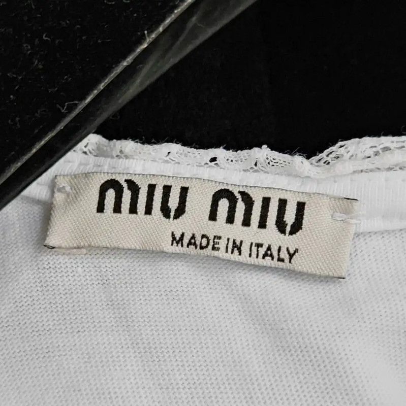 Miu Miu Miu Miu White Summer Cotton Lace Tee 0089 Size ONE SIZE - 6 Thumbnail