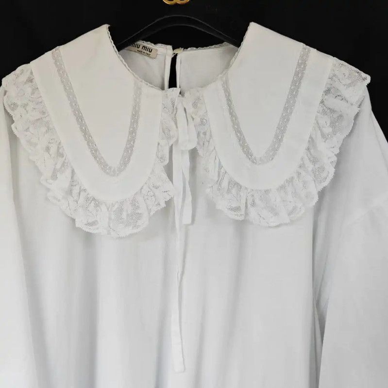 Miu Miu Miu Miu White Summer Cotton Lace Tee 0089 Size ONE SIZE - 3 Thumbnail