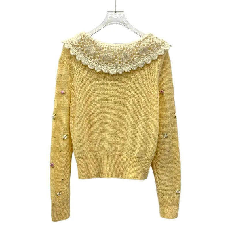 Miu Miu Miu Miu Yellow Wool Sweater with Crochet Collar 0089 Size S / US 4 / IT 40 - 2 Thumbnail