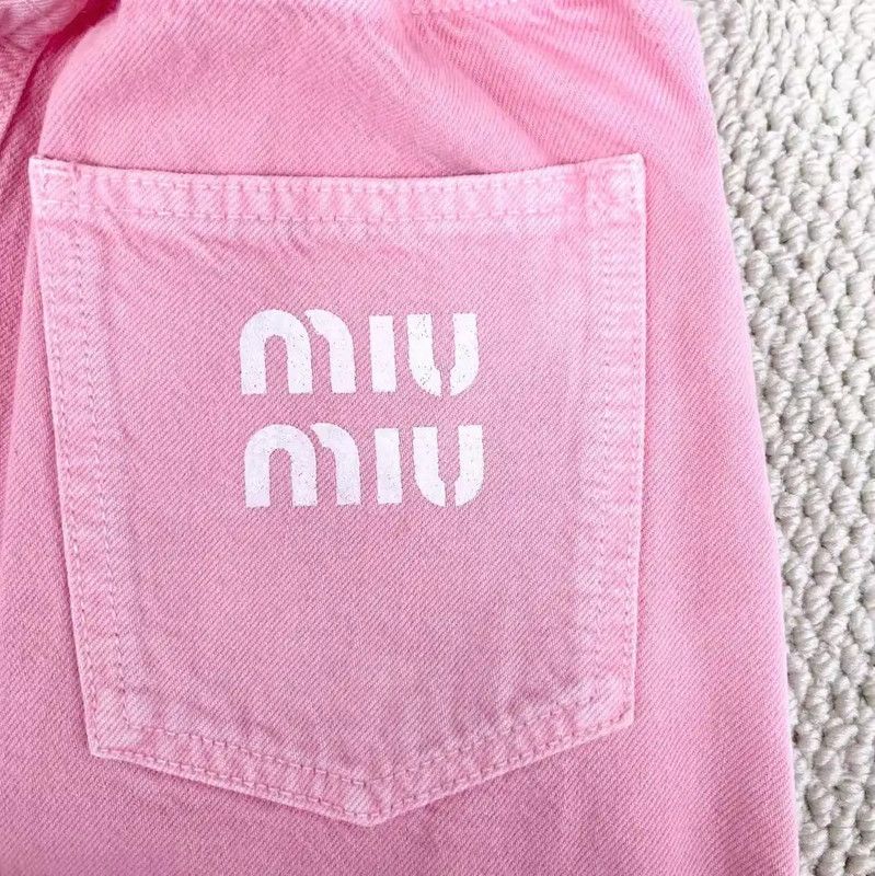 Miu Miu Miu Miu Pink Denim Logo Women's Shorts 0089 Size 23" - 5 Thumbnail