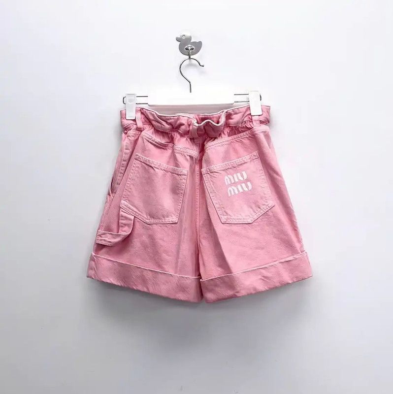 Miu Miu Miu Miu Pink Denim Logo Women's Shorts 0089 Size 23" - 2 Thumbnail