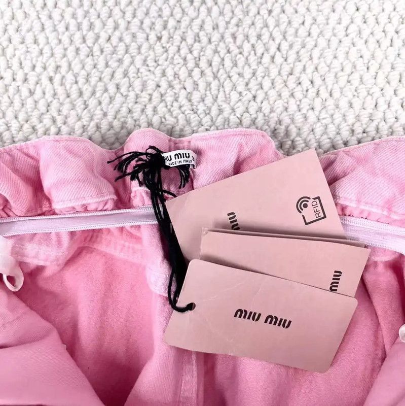 Miu Miu Miu Miu Pink Denim Logo Women's Shorts 0089 Size 23" - 3 Thumbnail