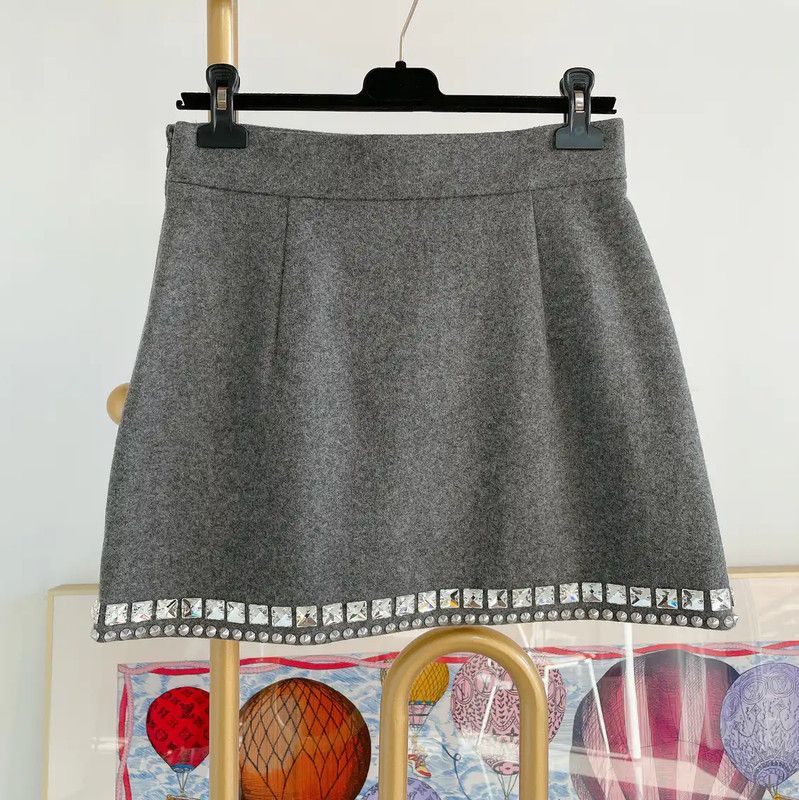 Miu Miu Gray Wool A-Line Skirt for Women 0089
