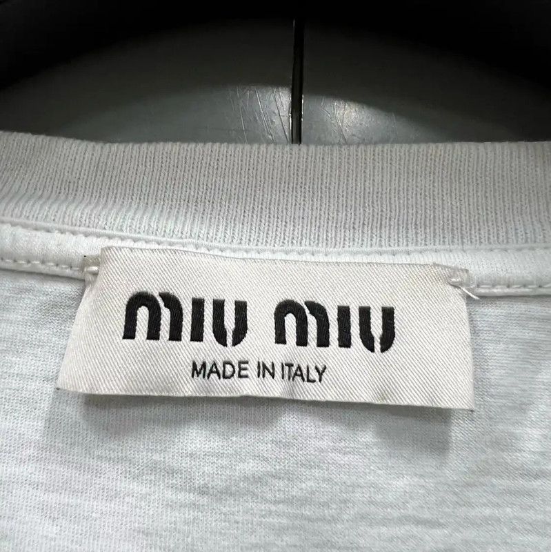 Miu Miu Miu Miu Summer White Logo Cropped T-Shirt 0089 Size L / US 10 / IT 46 - 2 Thumbnail