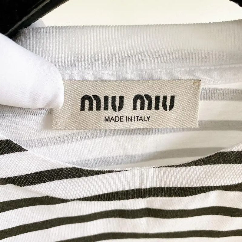 Miu Miu Miu Miu Black and White Striped Crop T-Shirt 0089 Size S / US 4 / IT 40 - 8 Thumbnail