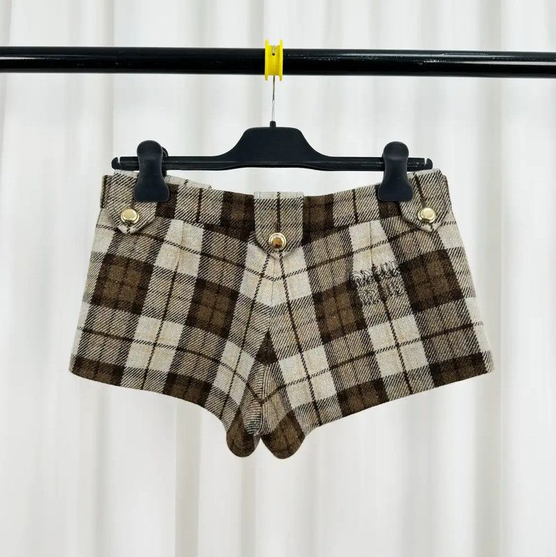 Miu Miu Miu Miu Summer Khaki Checkered Cotton Shorts 0089 Size 23" - 2 Thumbnail