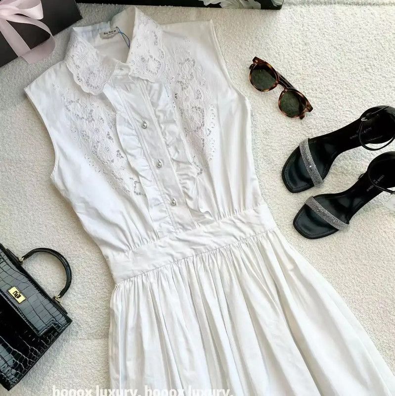 Miu Miu Miu Miu White Cotton Women's Dress 0089 Size ONE SIZE - 4 Thumbnail