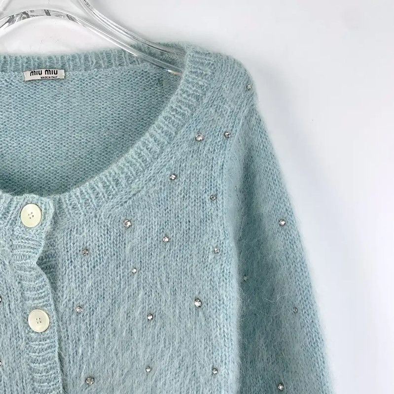 Miu Miu Miu Miu Light Blue Mohair Cardigan for Women 0089 Size M / US 6-8 / IT 42-44 - 3 Thumbnail