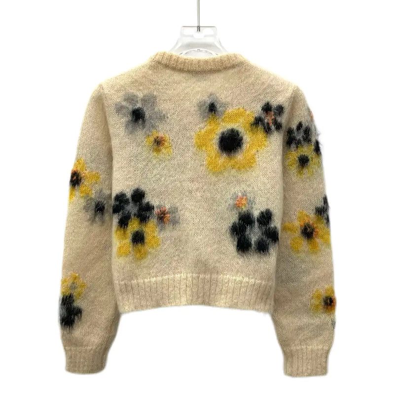 Miu Miu Miu Miu Yellow Mohair Floral Sweater 0089 Size S / US 4 / IT 40 - 2 Thumbnail