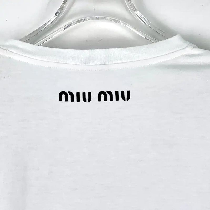 Miu Miu Miu Miu White Striped Cotton T-shirt 0089 Size S / US 4 / IT 40 - 5 Thumbnail