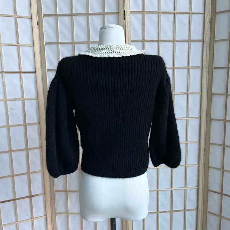 Miu Miu Miu Miu Black Wool Sweater with Intricate Collar 0089 Size M / US 6-8 / IT 42-44 - 2 Thumbnail