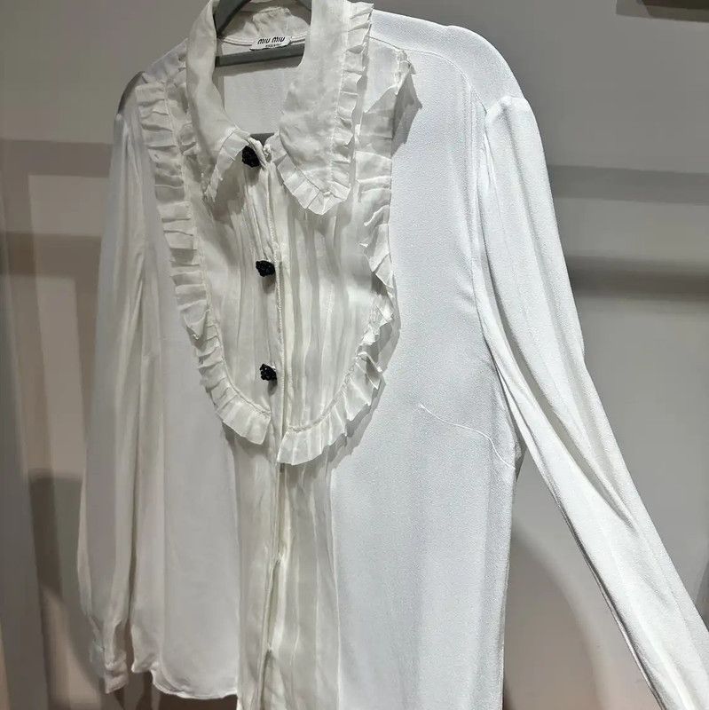 Miu Miu Miu Miu White Silk Women's Shirt 0089 Size M / US 6-8 / IT 42-44 - 5 Thumbnail
