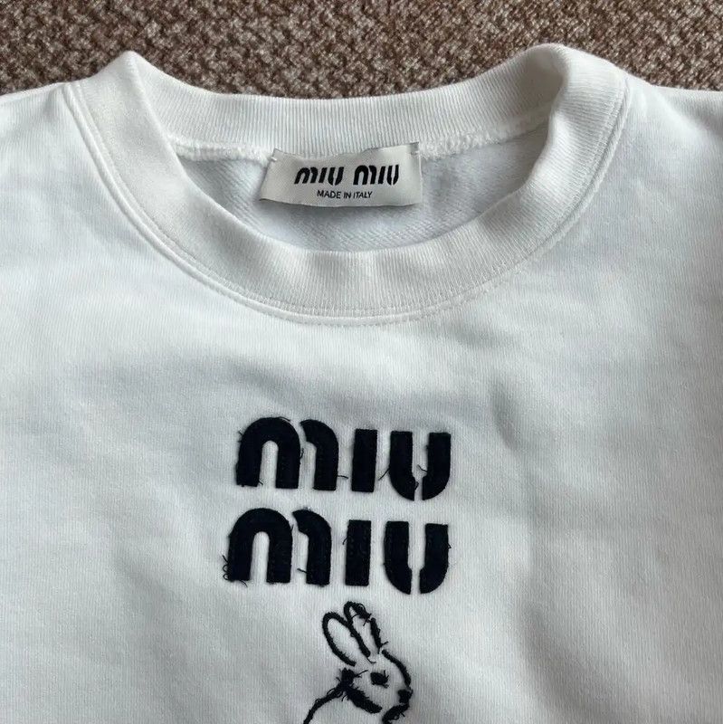 Miu Miu Miu Miu Women's White Cotton Cropped Sweatshirt 0089 Size XS / US 0-2 / IT 36-38 - 3 Thumbnail