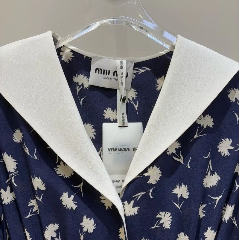 Miu Miu Miu Miu Floral Logo Short Sleeve Dress 0089 Size S / US 4 / IT 40 - 3 Thumbnail