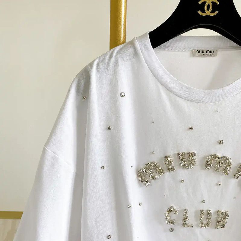 Miu Miu Miu Miu Club Short Sleeve White T-Shirt 0089 Size XS / US 0-2 / IT 36-38 - 3 Thumbnail