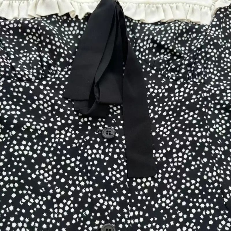 miu miu black and white dress Miu Miu Black Satin Short Sleeve Shift Dress with White Collar
