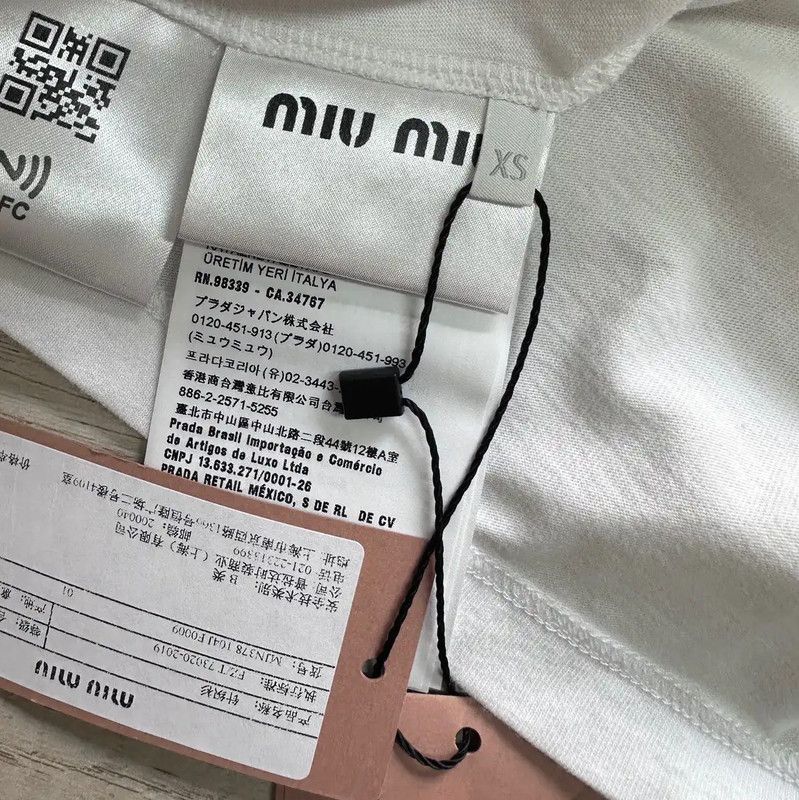 Miu Miu Miu Miu White Cotton Short Sleeve T-Shirt 0089 Size XS / US 0-2 / IT 36-38 - 5 Thumbnail