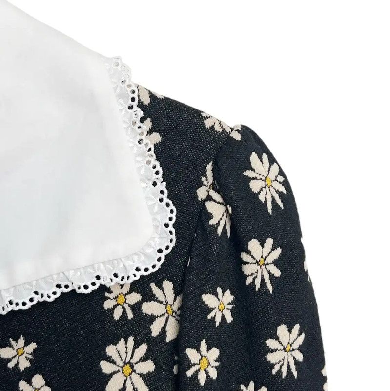 Miu Miu Miu Miu Black Cotton Dress with Floral Print 0089 Size S / US 4 / IT 40 - 3 Thumbnail