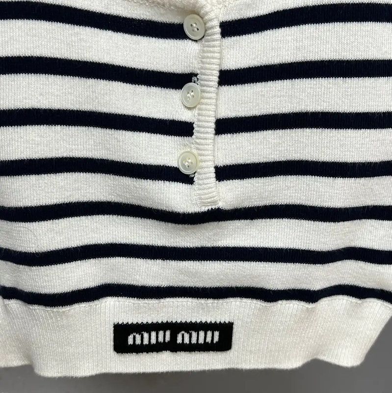Miu Miu Miu Miu White Cotton Striped Crop Top 0089 Size M / US 6-8 / IT 42-44 - 3 Thumbnail