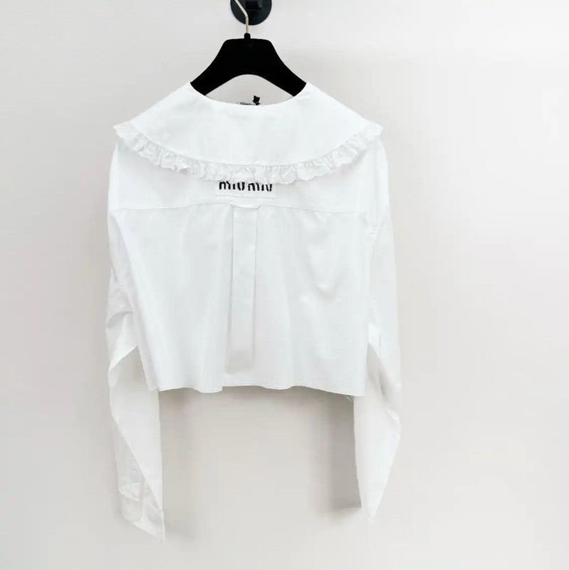 Miu Miu Miu Miu White Cotton Long Sleeve Shirt 0089 Size M / US 6-8 / IT 42-44 - 2 Thumbnail