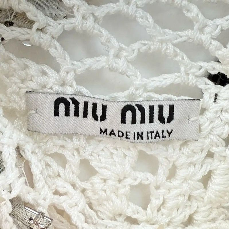 Miu Miu Miu Miu White Cotton Blend Sweater 0089 Size L / US 10 / IT 46 - 4 Thumbnail