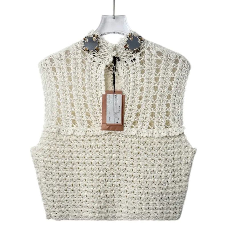 Miu Miu Miu Miu White Cotton Blend Sweater 0089 Size L / US 10 / IT 46 - 2 Thumbnail