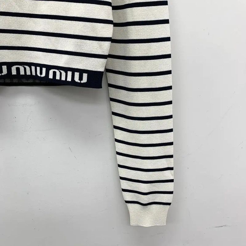 Miu Miu Miu Miu Striped Cropped Women's Sweatshirt 0089 Size M / US 6-8 / IT 42-44 - 4 Thumbnail