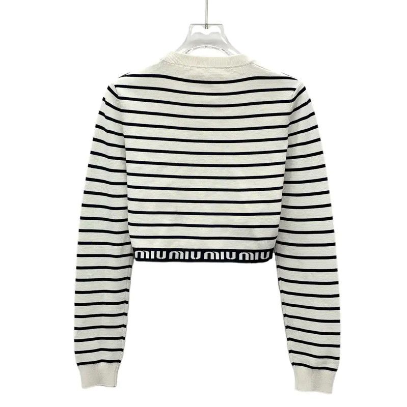 Miu Miu Miu Miu Striped Cropped Women's Sweatshirt 0089 Size M / US 6-8 / IT 42-44 - 2 Thumbnail