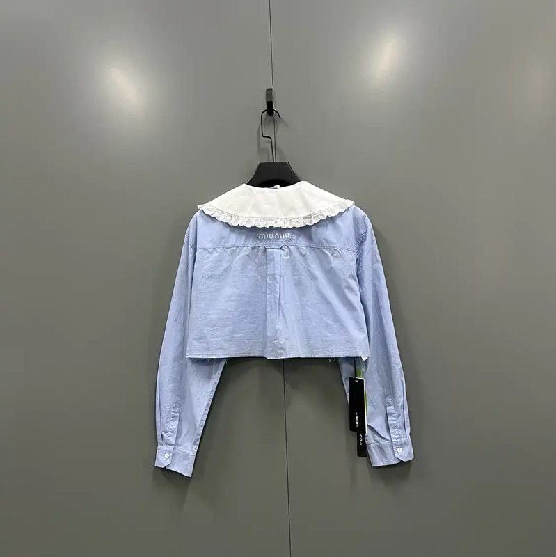 Miu Miu Miu Miu Blue Cotton Cropped Long Sleeve Shirt 0089 Size ONE SIZE - 2 Thumbnail