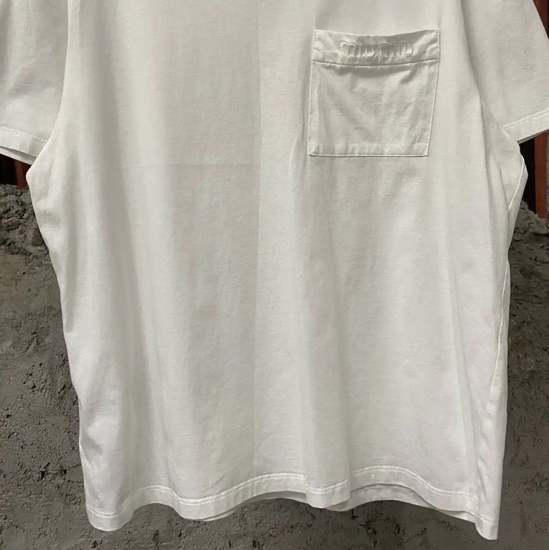 Miu Miu Miu Miu White Cotton Short Sleeve T-Shirt 0089 Size L / US 10 / IT 46 - 4 Thumbnail