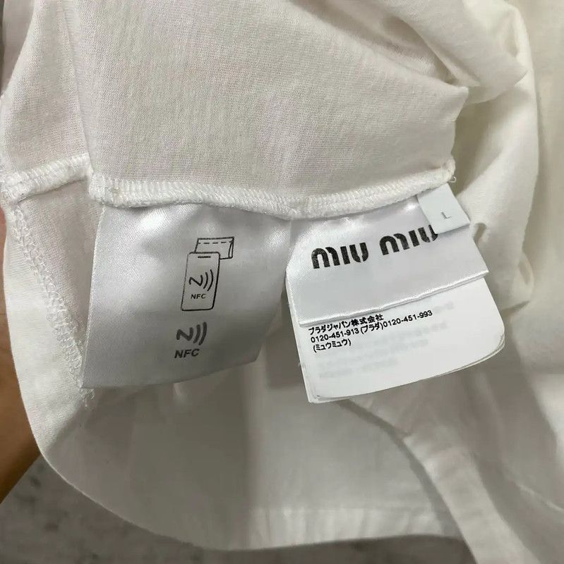 Miu Miu Miu Miu White Cotton Short Sleeve T-Shirt 0089 Size L / US 10 / IT 46 - 8 Thumbnail