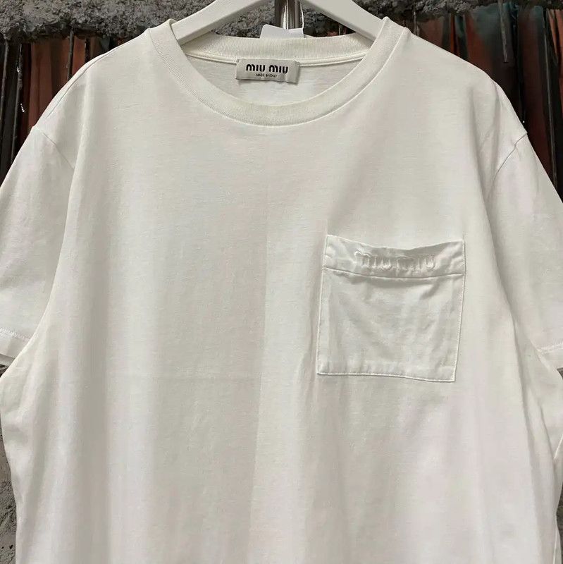Miu Miu Miu Miu White Cotton Short Sleeve T-Shirt 0089 Size L / US 10 / IT 46 - 3 Thumbnail
