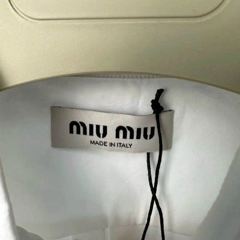 Miu Miu Miu Miu White Cropped Cotton Shirt with Embroidery 0089 Size L / US 10 / IT 46 - 6 Thumbnail