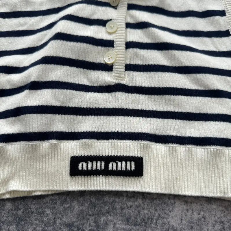 Miu Miu Miu Miu Striped Cotton Crop Top for Women 0089 Size S / US 4 / IT 40 - 3 Thumbnail