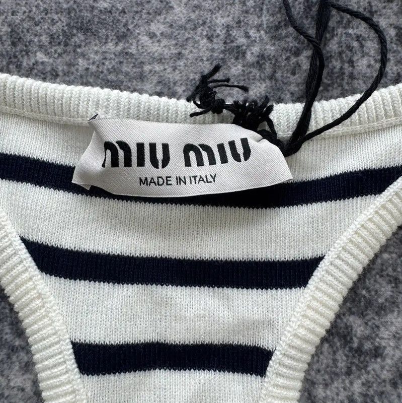 Miu Miu Miu Miu Striped Cotton Crop Top for Women 0089 Size S / US 4 / IT 40 - 4 Thumbnail