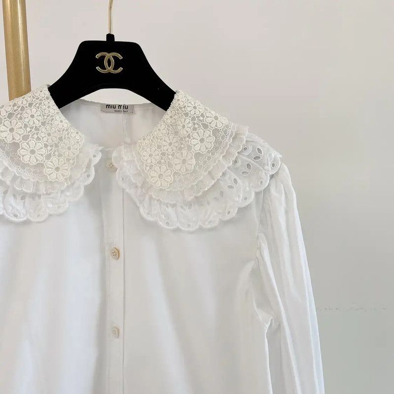 Miu Miu Miu Miu White Long Sleeve Cotton Shirt 0089 Size M / US 6-8 / IT 42-44 - 3 Thumbnail