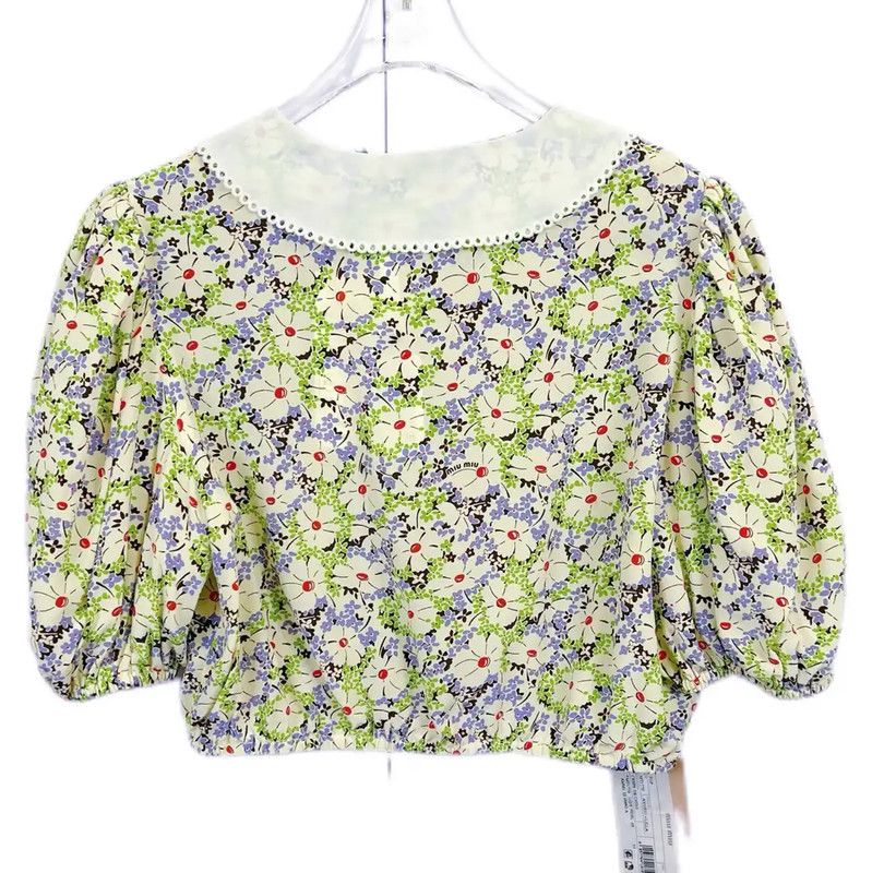 Miu Miu Miu Miu Green Cotton Short Sleeve T-Shirt 0089 Size L / US 10 / IT 46 - 2 Thumbnail